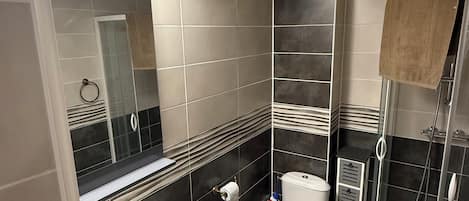 Shower, soap, toilet paper