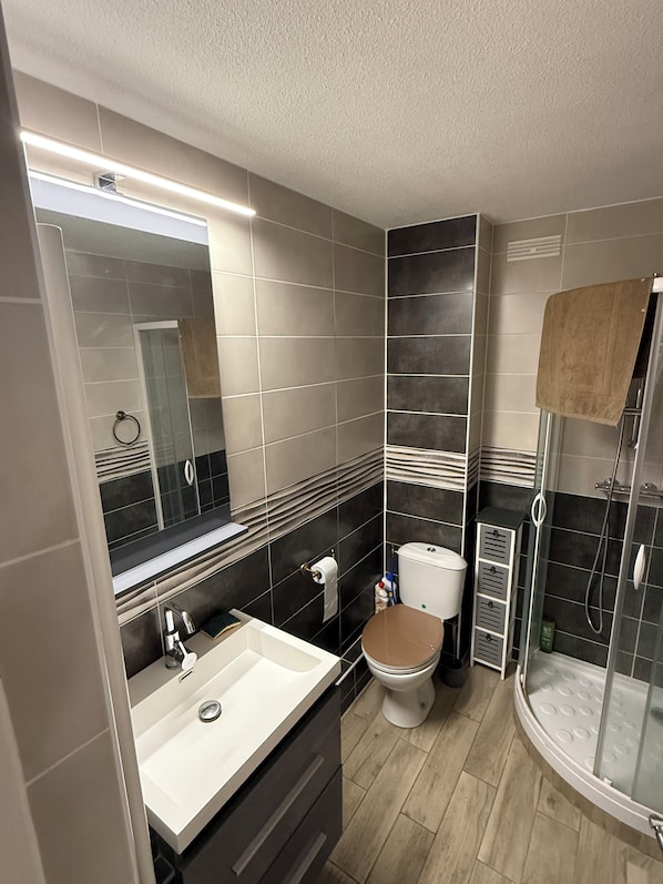 Shower, soap, toilet paper