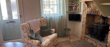 Fernseher, Kamin, Bücher