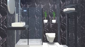 Een douche, handdoeken