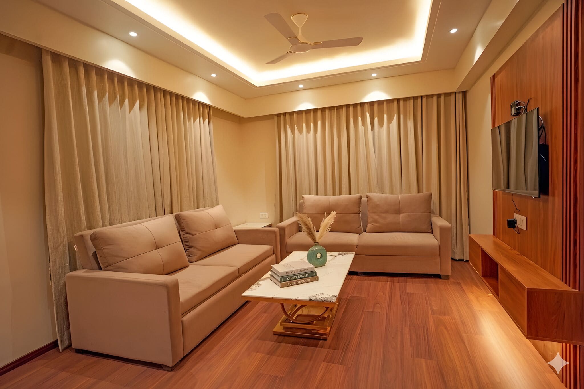 Living area | 50-inch LED TV with digital channels