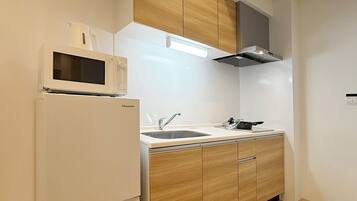 Family Apartment, Balcony | Private kitchen | Fridge, microwave, stovetop, electric kettle