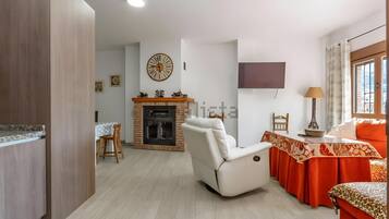 TV, fireplace