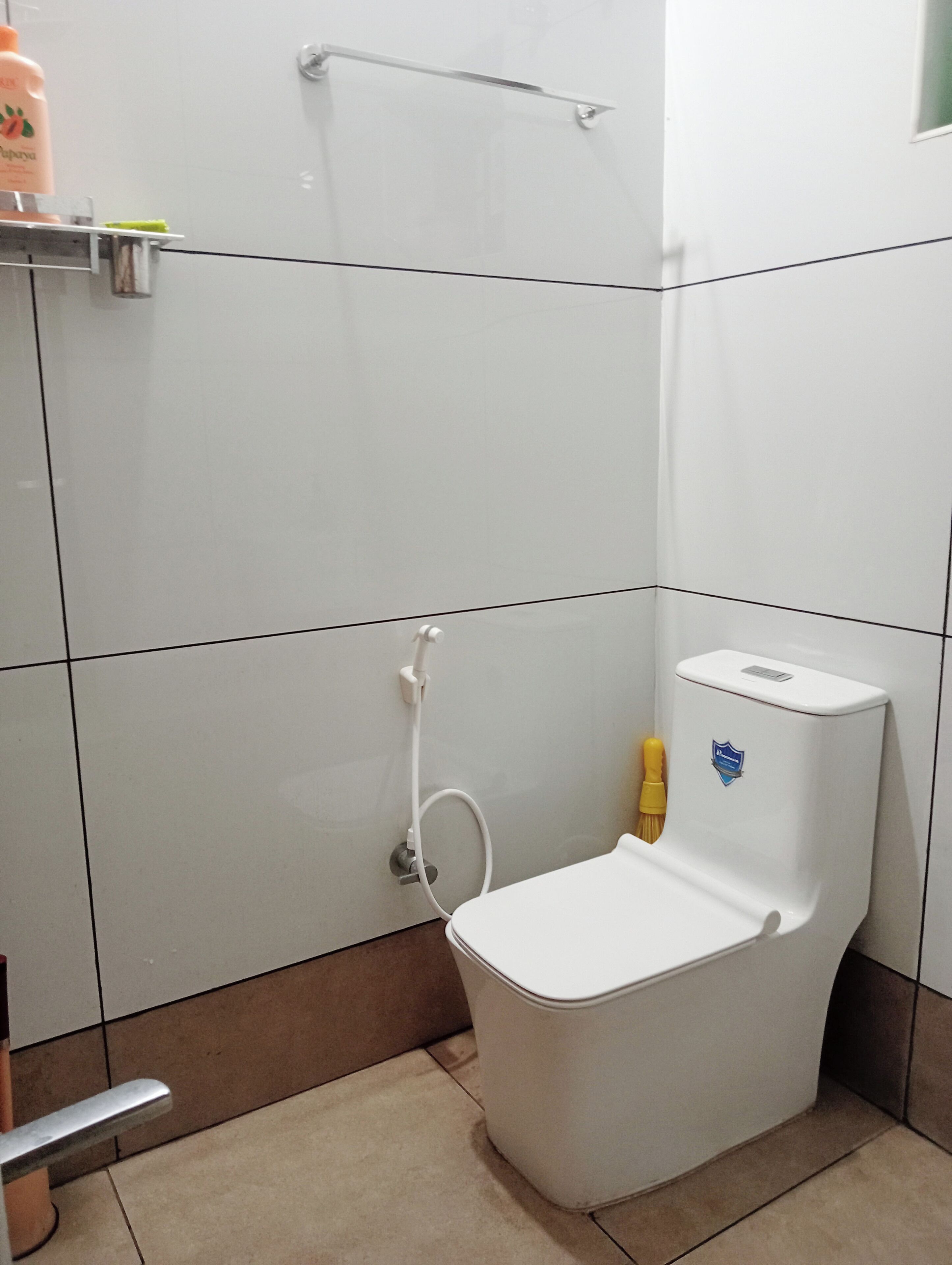 Shower, towels, soap, toilet paper