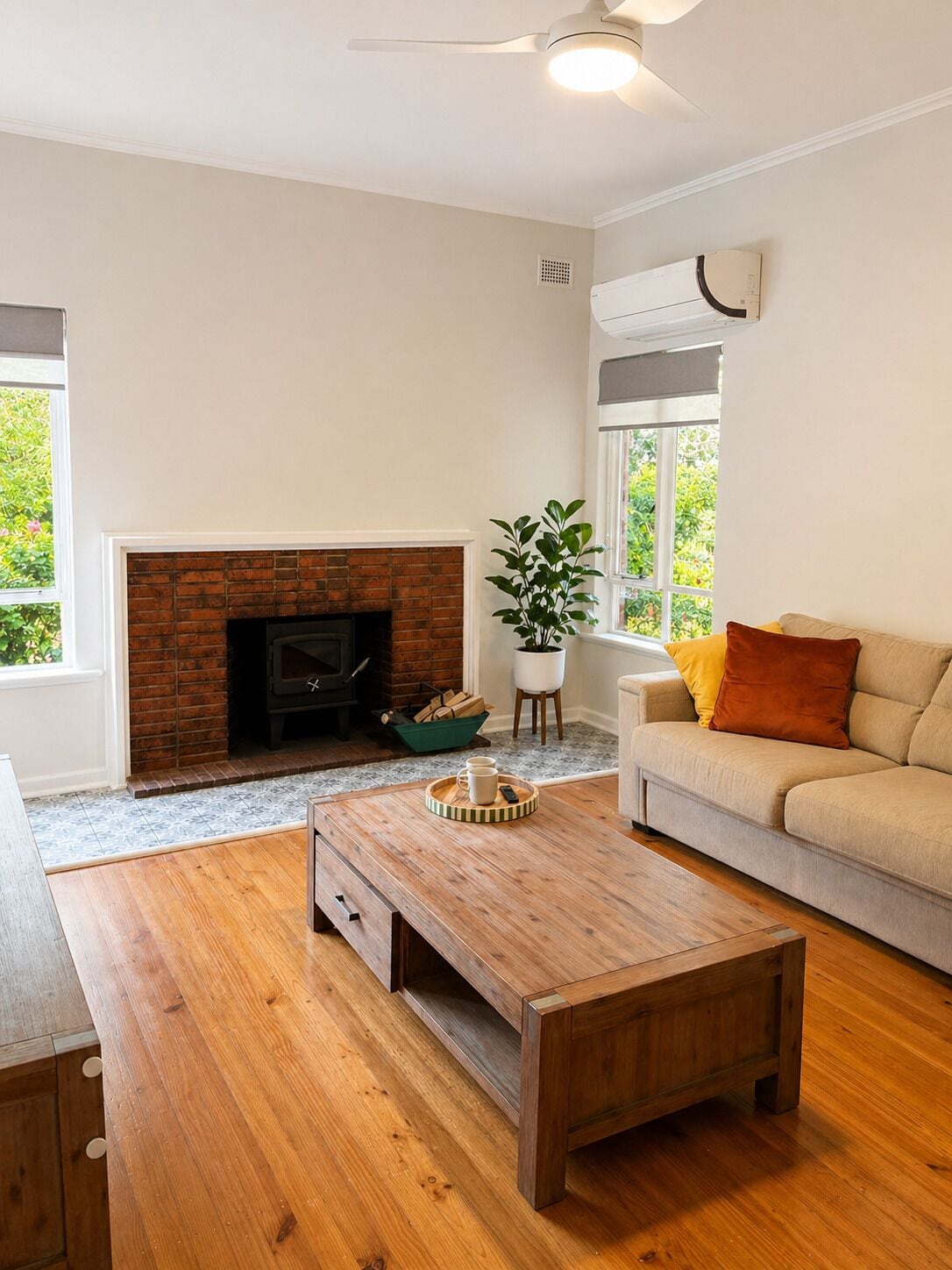 TV, fireplace