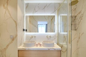 Regadera, secadora de cabello, toallas, shampoo 