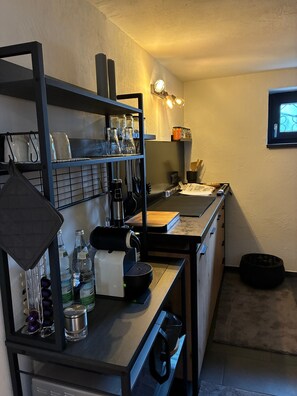 Fridge, microwave, oven, stovetop - Apartment 'Fewo Abendruh' with Private Terrace and Wi-Fi (Elzach)