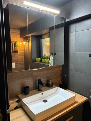 Shower, towels - Apartment 'Fewo Abendruh' with Private Terrace and Wi-Fi (Elzach)
