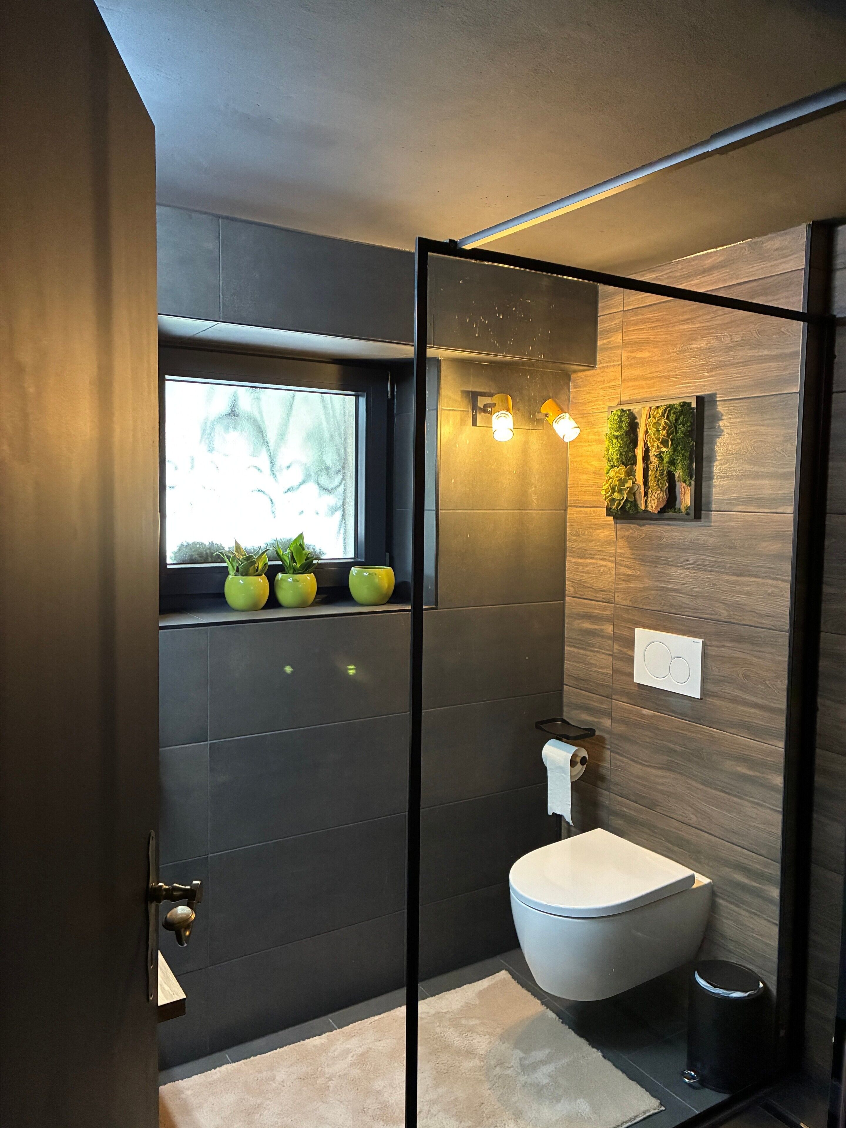 Douche, séchoir à cheveux, serviettes fournies