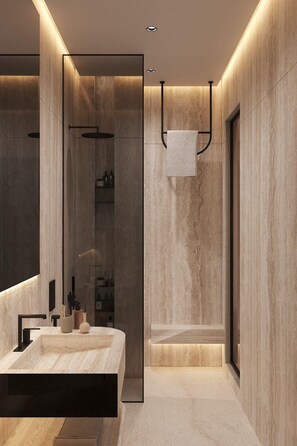 Quarto casal luxo, sacada, vista para o mar | Banheiro