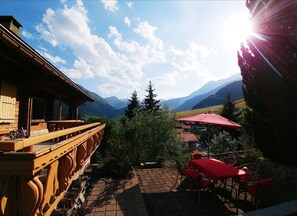 Outdoor dining - Chalet Dargun Bünter, (Camischolas/Sedrun). by Interhome (Camischolas)