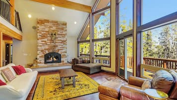 Smart TV, fireplace, DVD player, foosball