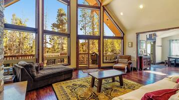 Smart TV, fireplace, DVD player, foosball