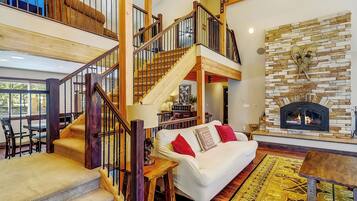 Smart TV, fireplace, DVD player, foosball