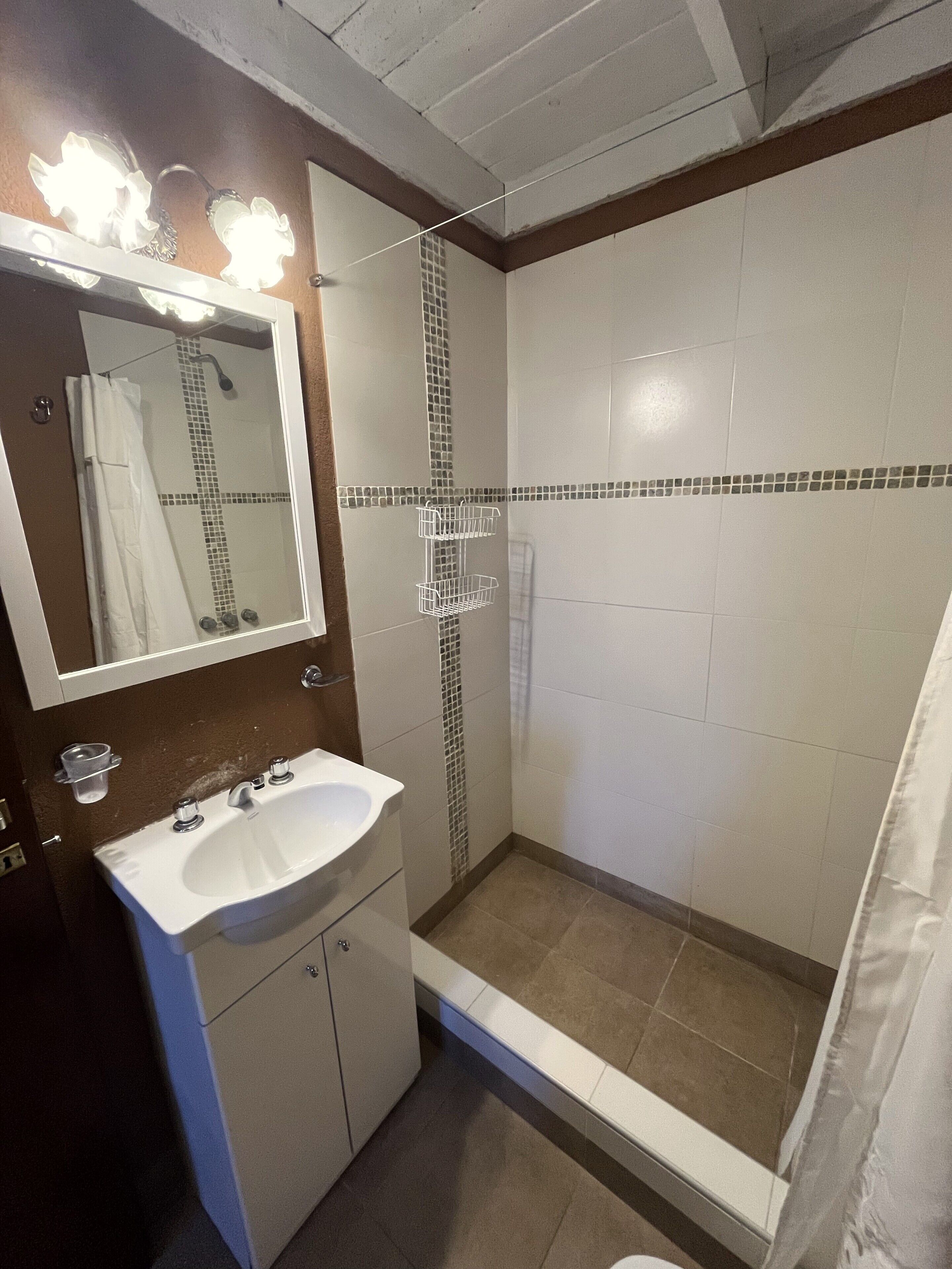 Ducha, bidet, jabón, papel higiénico