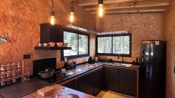 Fridge, oven, coffee/tea maker, electric kettle