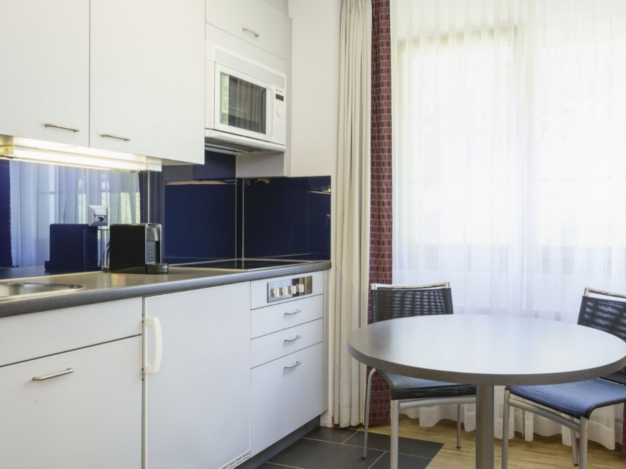 Fridge, microwave, oven, cookware/dishes/utensils
