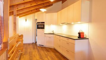 Fridge, oven, dishwasher, cookware/dishes/utensils