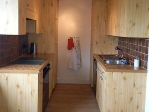 A compact kitchen with wooden cabinets, a sink, and a kettle. - Seraina, Obersaxen-Valata, (Surcuolm), 38045B by Interhome (Surcuolm (Obersaxen))