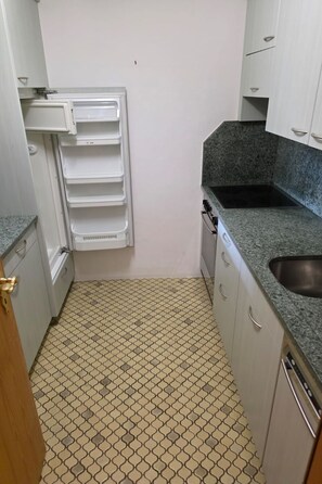Fridge, oven, dishwasher, cookware/dishes/utensils