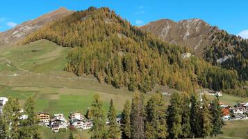 Un paysage montagneux avec un village.