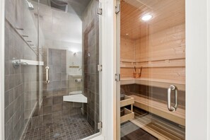 Shower, hair dryer, towels - Newly Listed Ski-in/Ski-out Cabin with Private Sauna, Hot Tub and Fireplace (Whitefish)