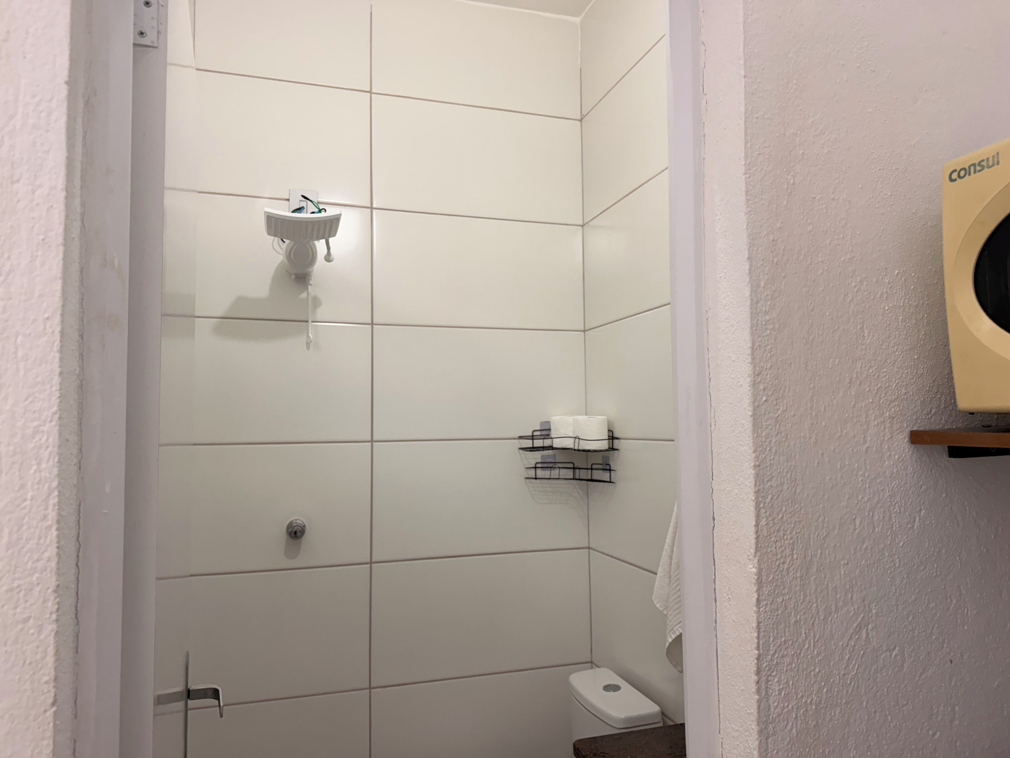 Ducha, secador de pelo, toallas y papel higiénico