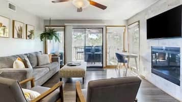 TV, fireplace, offices