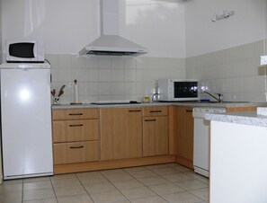 Frigorífico, microondas, horno y placa de cocina