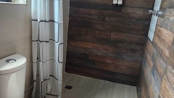 Ducha, secador de pelo, toallas, jabón