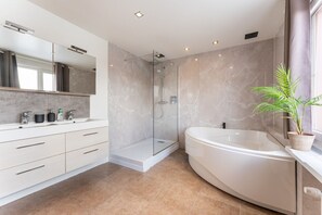 Hair dryer, towels, toilet paper