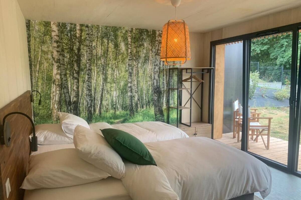 Habitación con 1 cama matrimonial o 2 individuales, vista al jardín