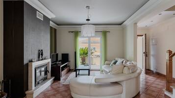TV, fireplace
