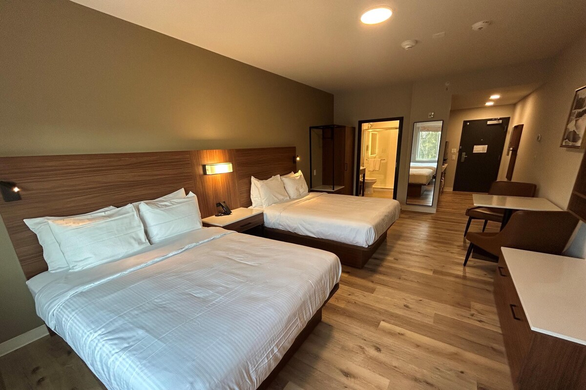 Standard Room, 2 Queen Beds, Non Smoking, Kitchen | Desk, laptop workspace, blackout curtains, bed sheets