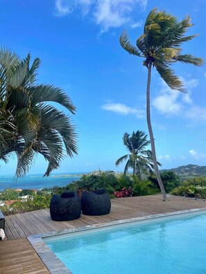 Pool - Creole wood house, stunning ocean view, pool, 2BR AC - Les Palmiers Rouges (Le François)