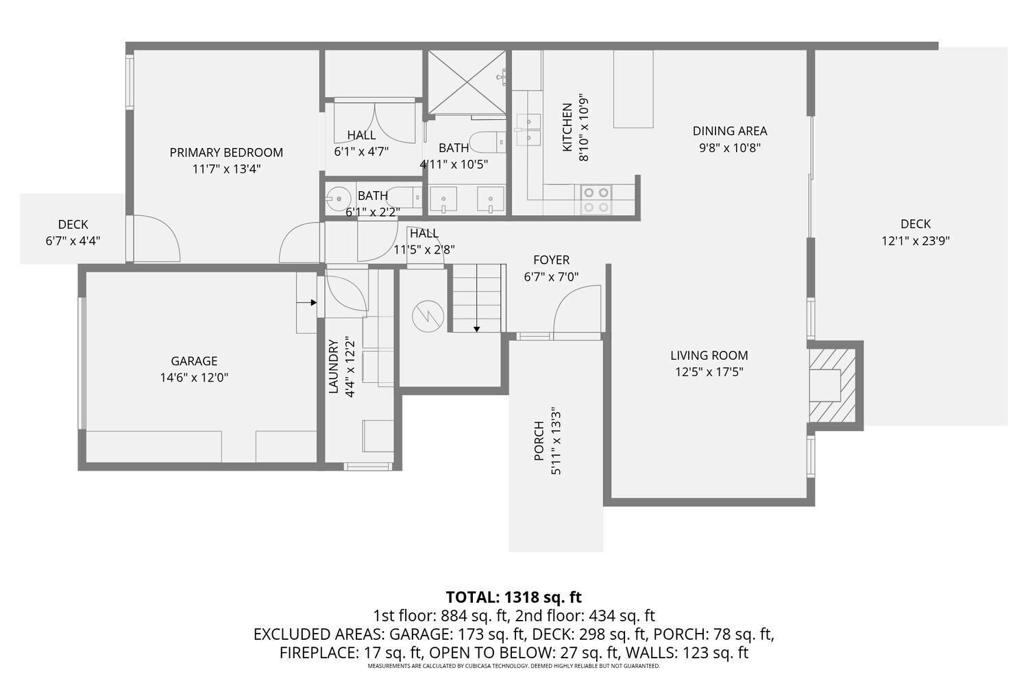 Plantegning af et hus med et samlet areal på 1224 kvadratmeter, inklusive garage, terrasse og veranda.