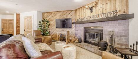 TV, fireplace