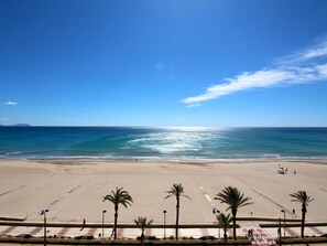 A beach with a clear sky, palm trees, and a few people. - APARTAMENTO COSTA BLANCA by Interhome (El Campello/Villajoyosa)