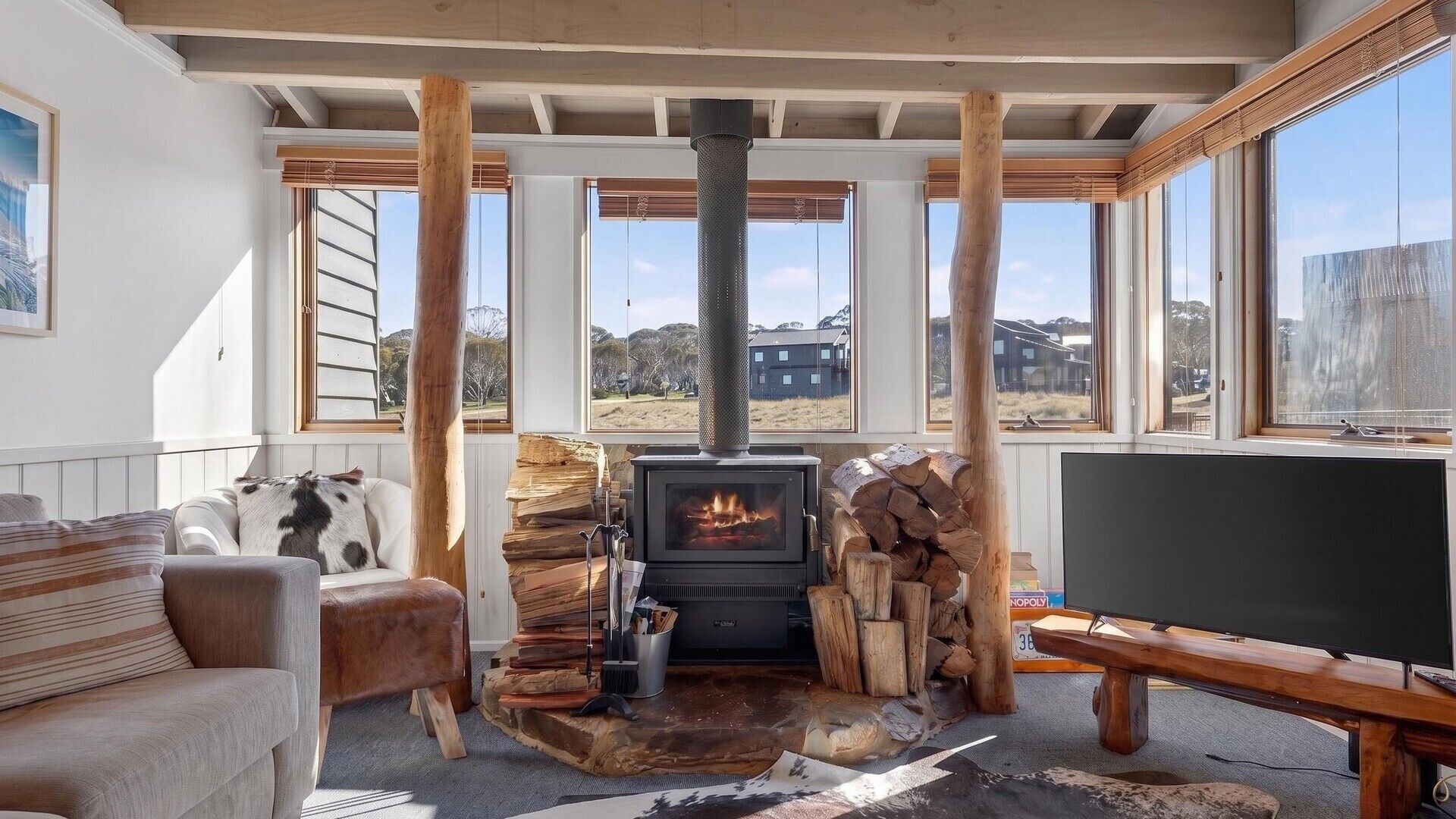 TV, fireplace