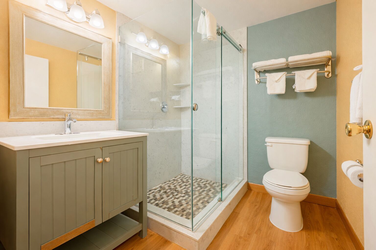 Chambre Deluxe, accessible aux personnes à mobilité réduite, non-fumeurs | Salle de bain | Sèche-cheveux, serviettes fournies