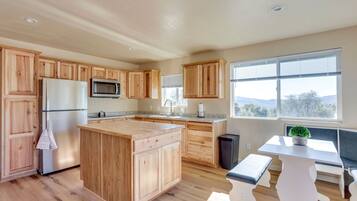 Fridge, microwave, stovetop, toaster