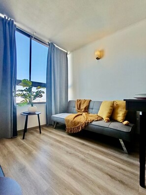 Living area - Cozy and easily accessible apartment, with a view of the mountain range. (Santiago)