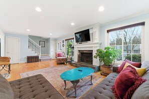 Smart TV, fireplace, video games, books