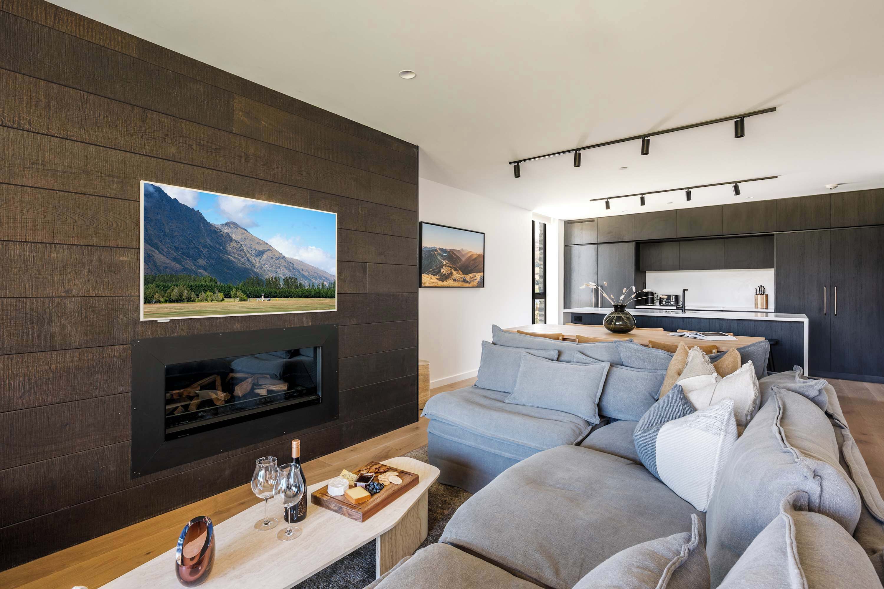 TV, fireplace