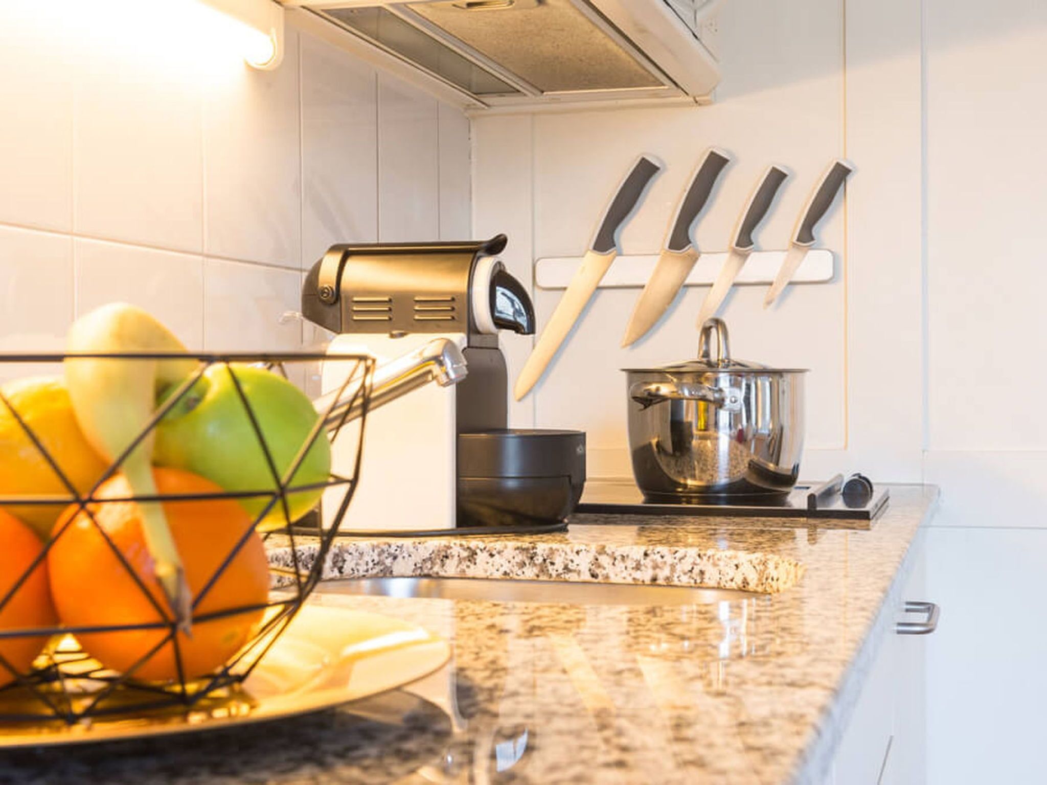 Fridge, microwave, cookware/dishes/utensils