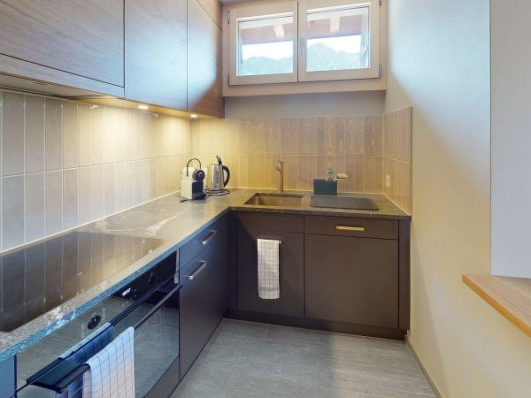 Fridge, oven, dishwasher, cookware/dishes/utensils