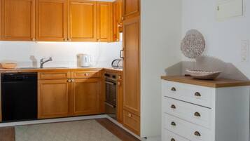 Fridge, oven, dishwasher, cookware/dishes/utensils