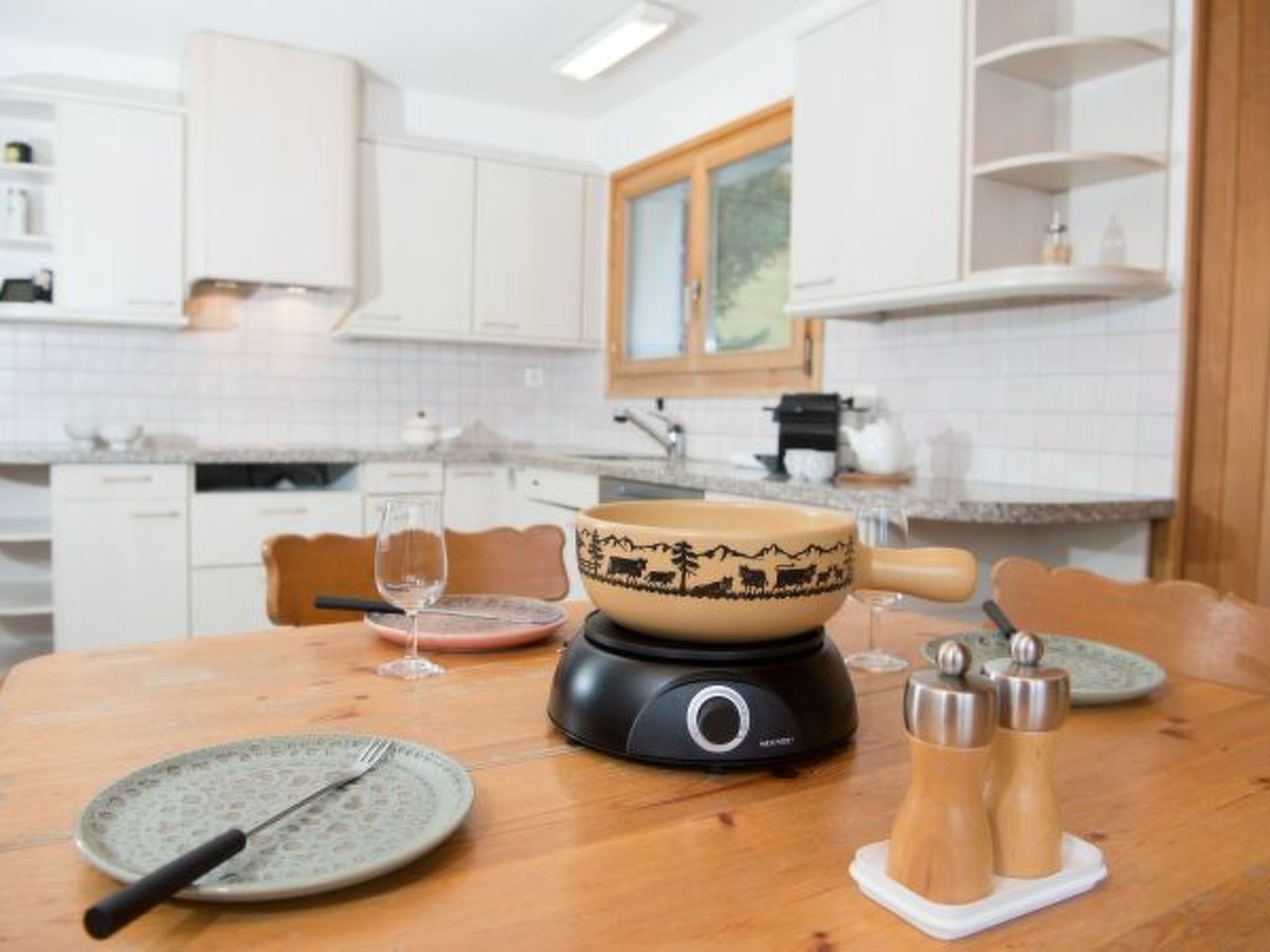Fridge, dishwasher, cookware/dishes/utensils