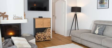 TV, fireplace