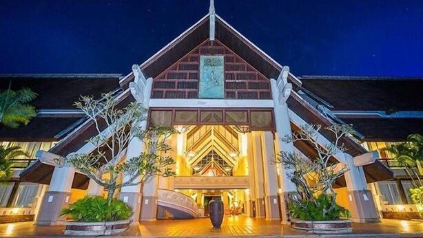 A building with a triangular roof and a central entrance. - Mission Hills Phuket Golf Resort & Spa (Wichit)